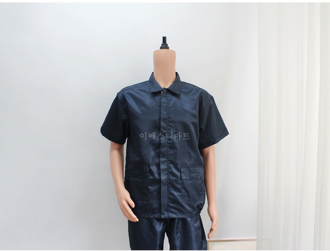 [제전복 반팔] Y카라 네이비 상하작업복 상하복 크린룸용 크린룸용작업복 방진복 크린룸 정전기방지 정전기방지옷 무진복 반도체 이에스디마트, Y카라, 네이비, 1개