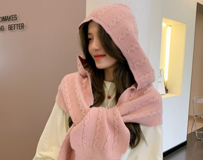 워니윙스 꼬임 니트 후드 머플러