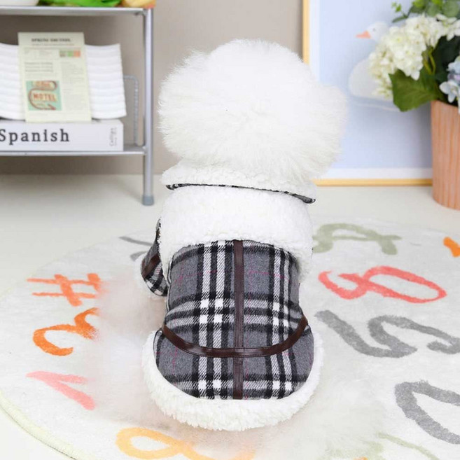 강아지산책아우터코디 애견 강아지 데일리 캐주얼 체크 무스탕 아우터 코디, 베이지 2XL, 1