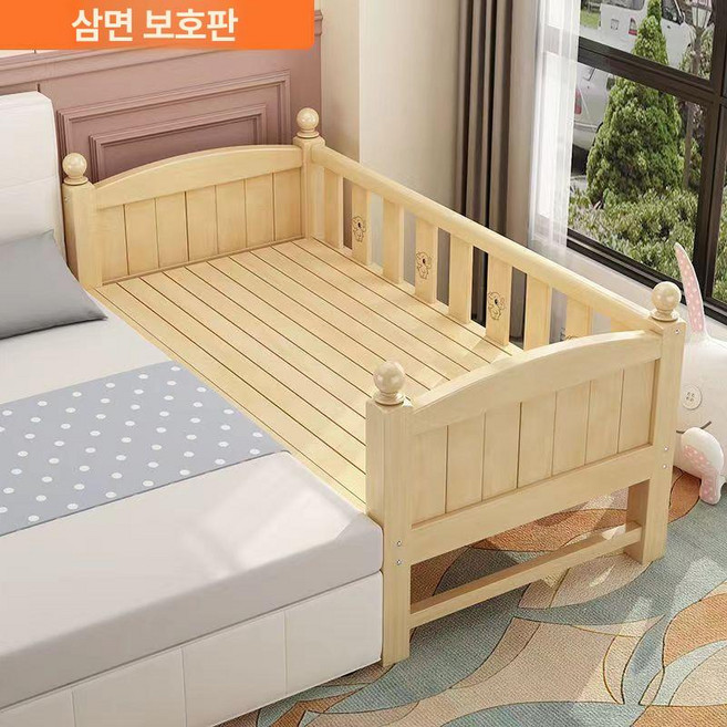 연변 아기용 확장형 침대 아기침대 어린이침대 키즈침대 확장형침대 저상형침대 수납침대, 120cm 60cm 40cm, 3면 가드레일-노출 침대