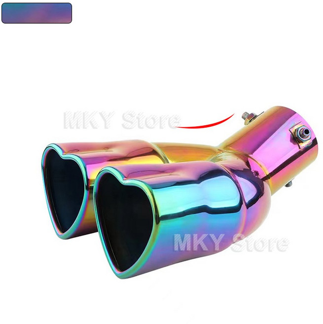 하트 모양의 자동차 스테인레스 파이프 팁 인치 스틸 머플러 에지 배기 2.5 콘센트, Curved color