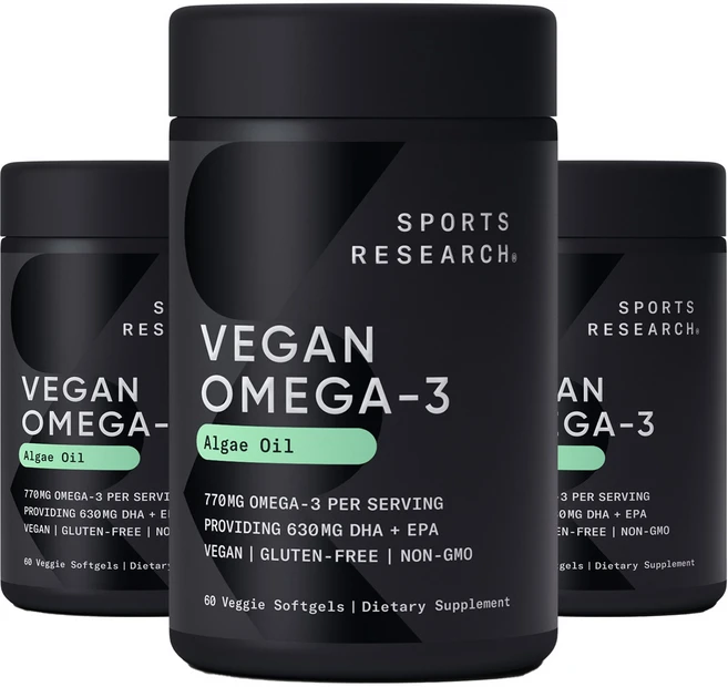 스포츠리서치 비건 오메가-3 DHA + EPA 630mg 베지 소프트젤, 60정, 3개 - 쿠팡