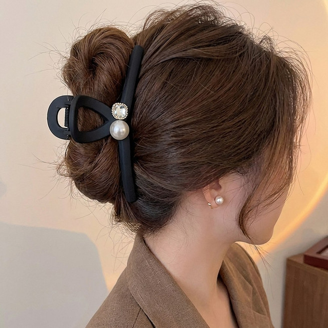 코살루 집게핀 대형 진주 큐빅 올림머리 헤어집게핀