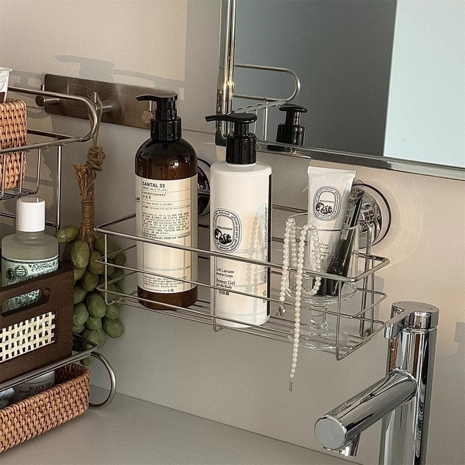 올해브 무타공 진공흡착 욕실 선반 정리함 다용도 스텐 벽걸이형, 실버, 1개