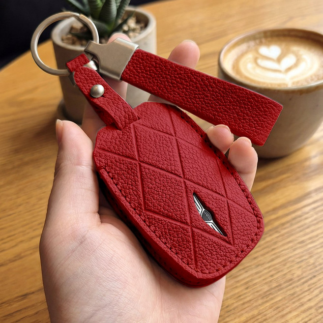 강튼 제네시스 가죽 차키 케이스 키홀더 키커버 GV80 G80 GV70 G70, 제니시스A타입(6버튼), 버건디