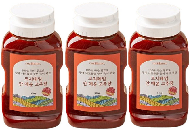안매운 고추장 국산고춧가루 어린이 아이용 순한맛 저자극 고추장, 320g, 3개