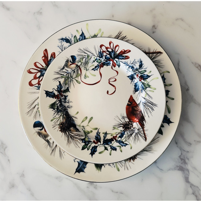 레녹스 홀리데이 샐러드 플레이트 Winter Greetings Salad Plates 4개, 아이보리