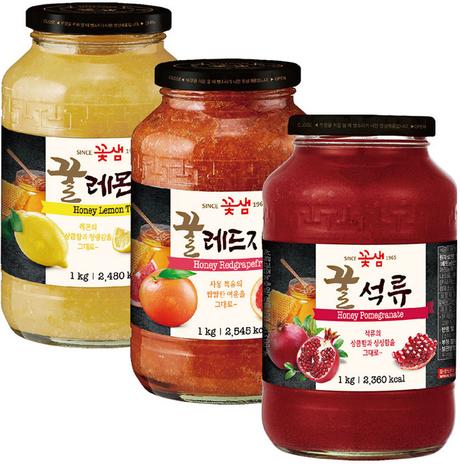 꽃샘 꿀레몬차 1kg *꿀레드자몽 1kg *꿀석류차 1kg, 1개, 1개