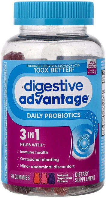 쉬프 Digestive Advantage 데일리 프로바이오틱 구미 슈퍼 과일 혼합물 구미 90개, 90정, 1개 - 쿠팡