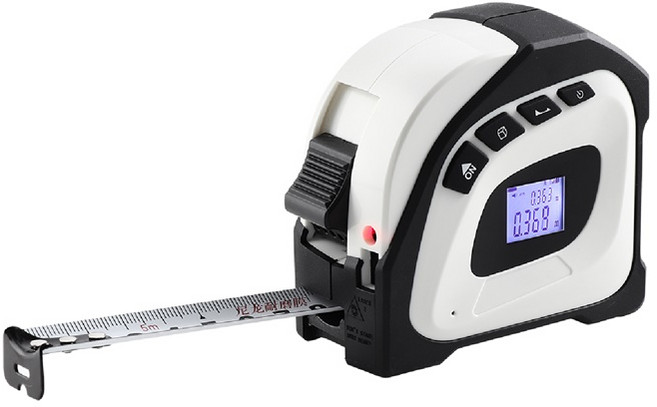 激光測距捲尺 高精度測量 數位顯示 堅固耐用 輕巧便攜, 白色, 1個