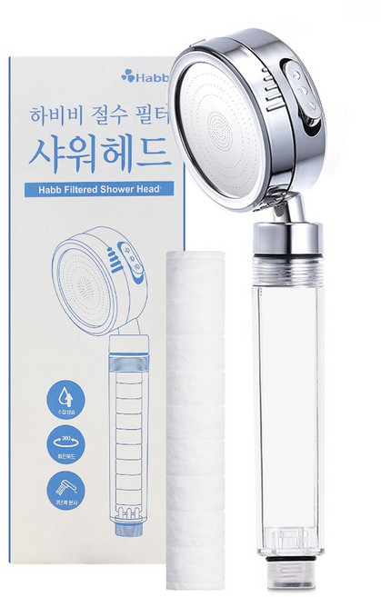 하비비 필터 샤워기 3단 수압상승 마사지 헤드1개+리필1개, 1개, Silver