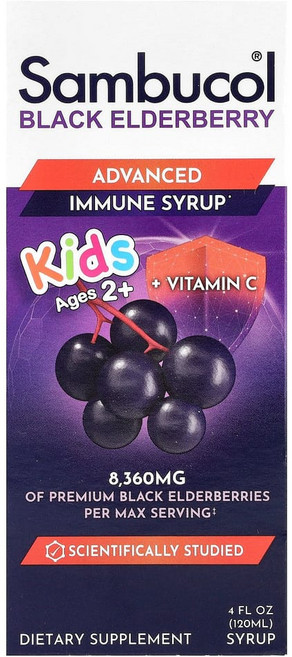 삼부콜 어린이용 블랙 엘더베리 시럽 만 2세 이상 베리 맛 120ml(4fl oz), 120ml, 1개