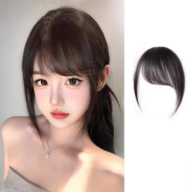 미즈코스 C컬 가르마 앞머리 가발 옆머리 시스루 사이드 뱅, 브라운블랙-오른쪽, 1개