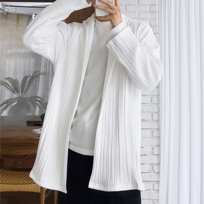 [리빌모아] 남자 플리즈 주름 오픈 롱 가디건 5C-CA-Q097-곤색