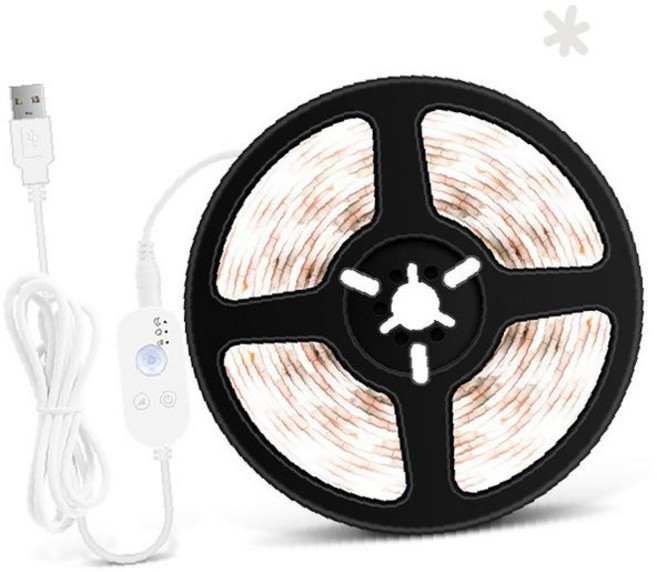 컴퓨터 연결 감지 센서 테이프 조명 실내 간접 등 침실 주방 현관 복도 계단, USB LED센서 스트립 웜화이트_1M