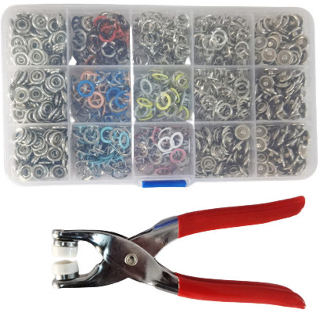 만능 똑딱이 단추 펀칭기 1004구성 세트 스냅 단추달기, 1세트, 혼합