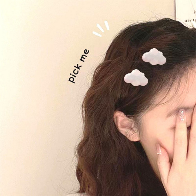 클라우드 구름 앞머리 헤어 집게핀 무광 화이트 올림머리 핀 하트 컬러 집게 클립 세트