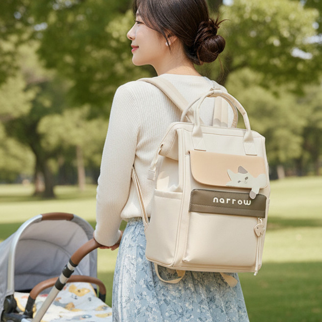 스토리원 U-SSBG052 대용량 다기능 아기용품 기저귀 가방 백팩 토트백, 아이보리