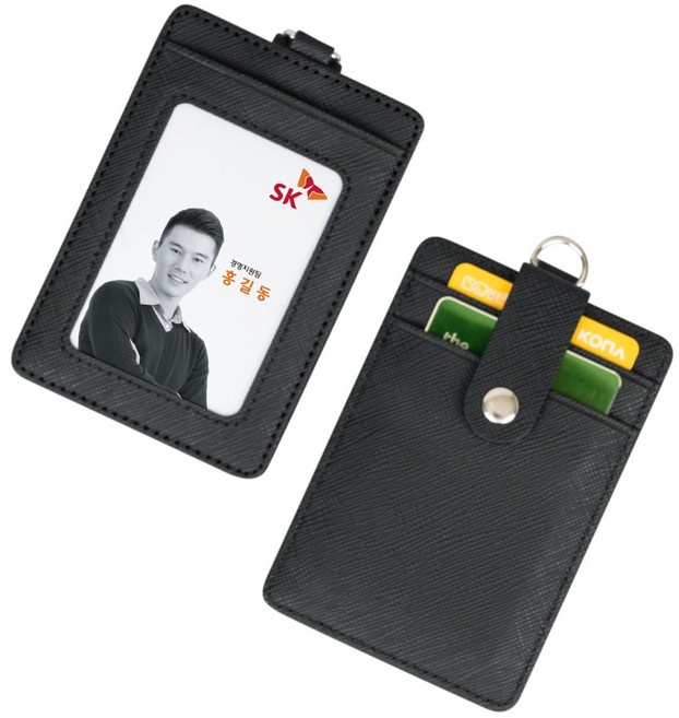 THE100% 사원증 케이스 목걸이 릴홀더 레더프레임 가죽형 카드 신분증 명찰 출입증, 가로형 - 브라운