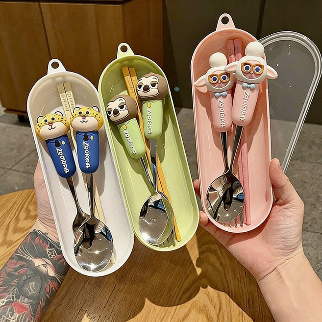 밀크카 주토피아 로하우스 벨웨더 부시장 플래시 젖가락+숟가락+포크 +(세트 케이스)녹슬지 않는 휴대용, 1세트, 클로하우스