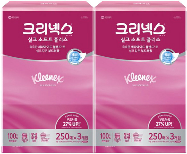 크리넥스 실크 소프트 플러스 미용티슈 2겹, 250매, 6개