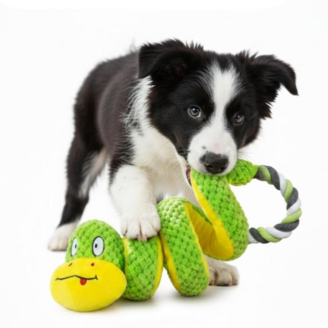 견행묘행 강아지 터그놀이 삑삑이 로프 부스럭 장난감, 1개, 그린