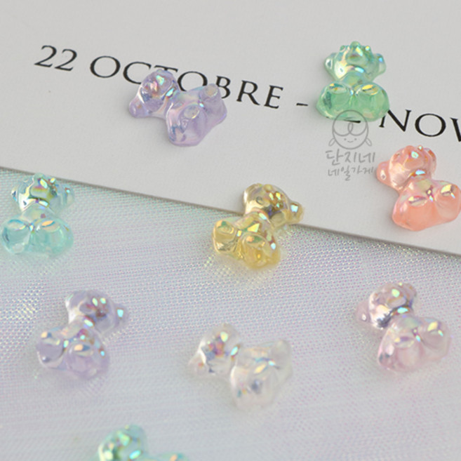 데코18 영롱비즈 곰돌이 네일파츠 (8개입), 6x7mm, 화이트오팔