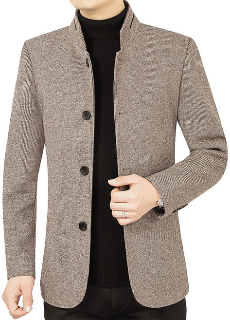 POMTOR 봄가을 시즌 남성용 스탠드칼라 울 자켓 슬림핏 베이직