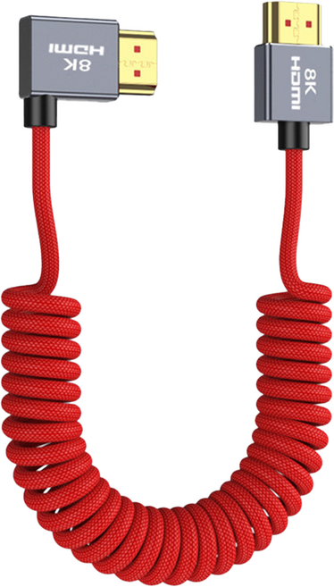 HDMI 2.1 좌측앵글형 슬림형 케이블 8K 고급형 A to A 코일형 스프링 레드 0.3m, 1개