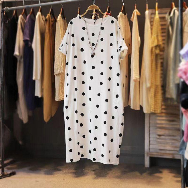 大尺碼洋裝 波點連衣裙, 白色,3XL推薦120.0-150.0公斤