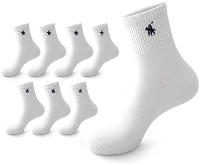 마상격구 남성 스포츠 중목 양말, 8개, 화이트