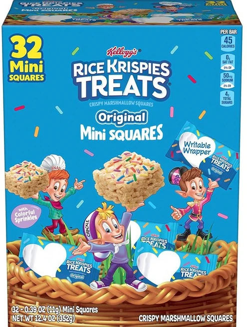 Rice Krispies Treats 크리스피 미니 마시멜로 스퀘어 부활절 간식 시리얼 바 다채로운 스프링클이 있는 오리지널 351.5g(12온스) 박스 (바 32개), 1개, 352g - 쿠팡