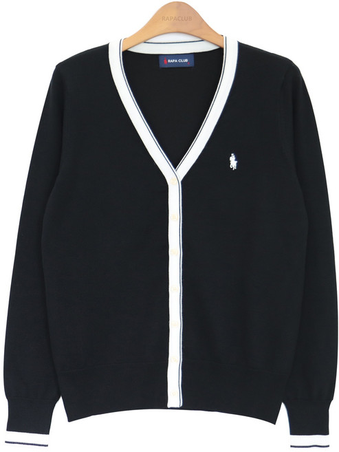 라파클럽 여성 배색 브이넥 데일리 라인 긴팔 니트 가디건