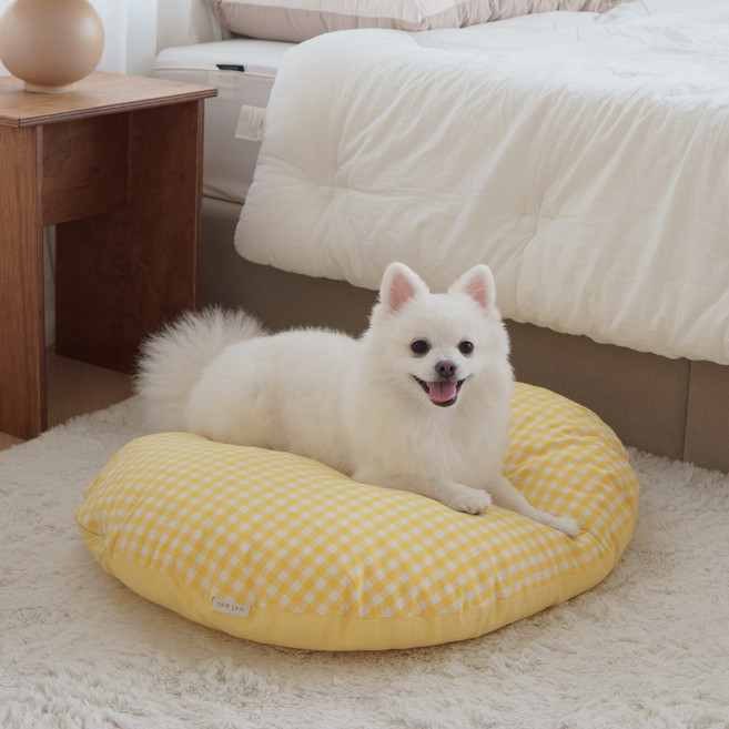 5가지 체크 패턴 커버분리 강아지 방석 쿠션 세트, 1개, 옐로우체크