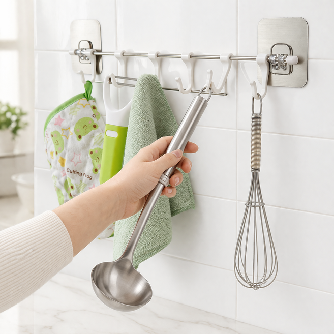 벨아로 무타공 접착식 주방걸이 후크랙 6구, 1개, 화이트