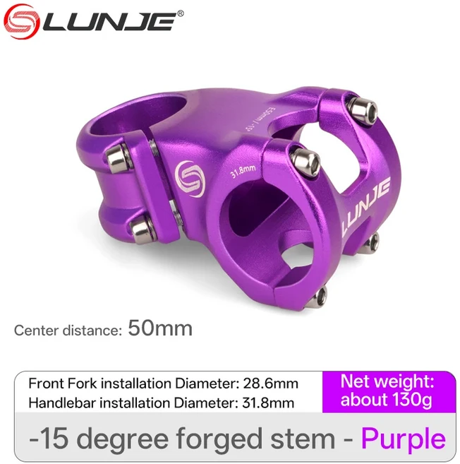 산악 자전거 스템 네거티브 15 도 31.8mm 고강도 MTB 사이클링 핸들 바 50mm 70mm, 01 B-Purple 31.8x50mm, 1개