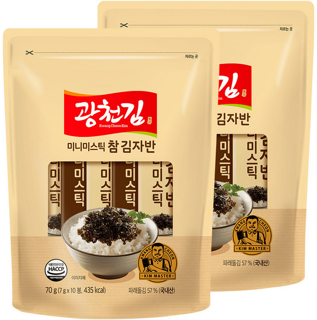 광천김 미니미스틱 참자반 10봉x2팩, 70g, 2개