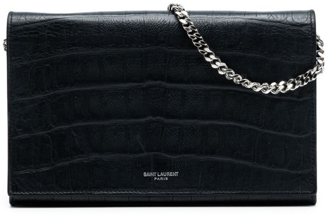 생 로랑 중고 2013-2025 크로커다일 엠보스드 레더 체인 지갑 크로스 백