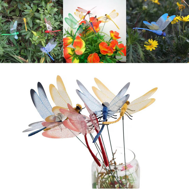 Meainna 입체 잠자리 장식 액세서리 잠자리 자석 시뮬레이션 잠자리 냉장고 자석 잠자리 모형 스틱 화분 원예 소품 장식 가드닝 곤충모형 잠자리, 자석잠자리, 10 무작위 색상