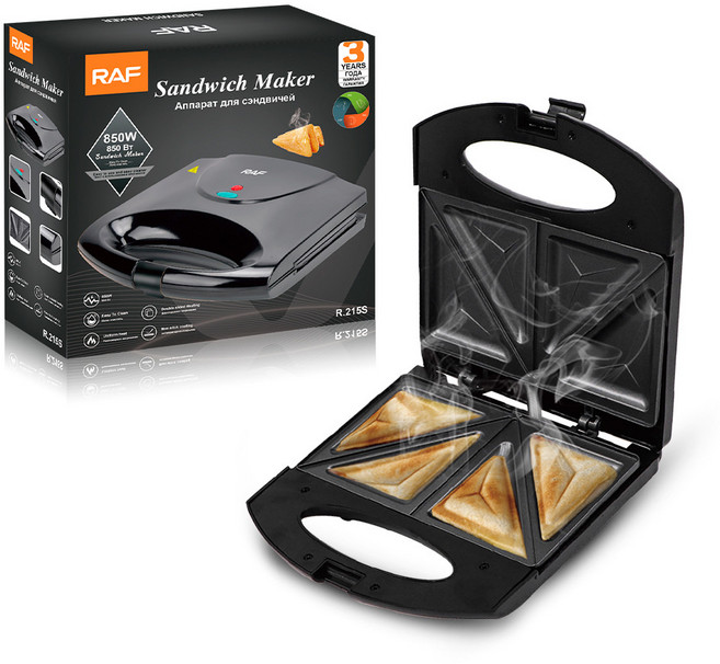 三明治早餐機 家用多功能全自動雙面加熱迷你麵包機, 黑色三角盤:需自備轉接頭