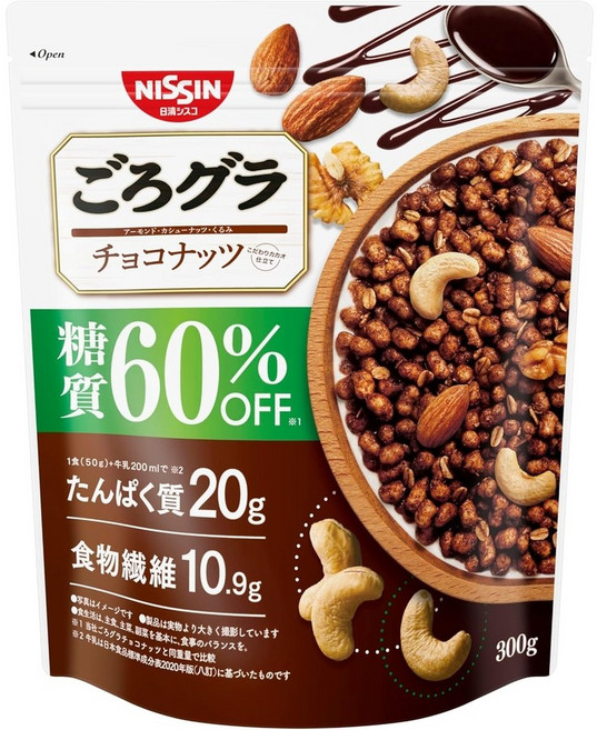 일본 닛신 고로그라 당을 60% 줄인 초코넛 그래놀라 300g × 6 봉세트, 6개