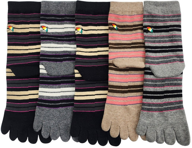 아놀드파마 여성 패션 발가락양말 무좀양말 장목 줄가라 기능성 5족 세트