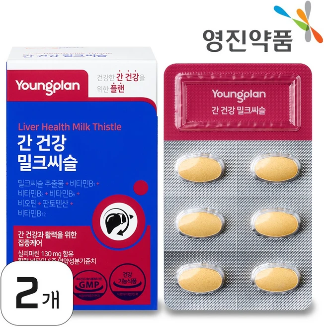 영진약품 간 건강 밀크씨슬 비타민B 비오틴 판토텐산 실리마린 27g, 2개, 30정 - 쿠팡