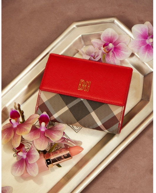 [스테디셀러] 선물포장+쇼핑백 닥스 DAKS 여성 레드 체크배색 소가죽 여자 반지갑 빨강 빨간색