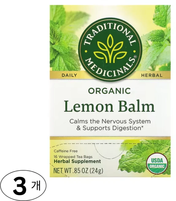 Traditional Medicinals 레몬밤 디카페인 티백, 3개, 16개입, 32g - 쿠팡