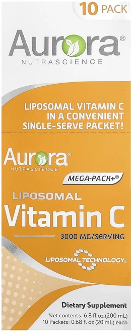 Aurora Nutrascience Mega-Pack+® 리포소말 비타민C 3000mg 10팩 각 20ml(0.68fl oz), 200ml, 1개 - 쿠팡