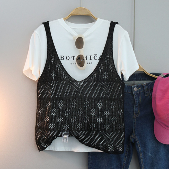 달콩 여성 디에이펀칭니트뷔스티에 봄 여름 니트조끼