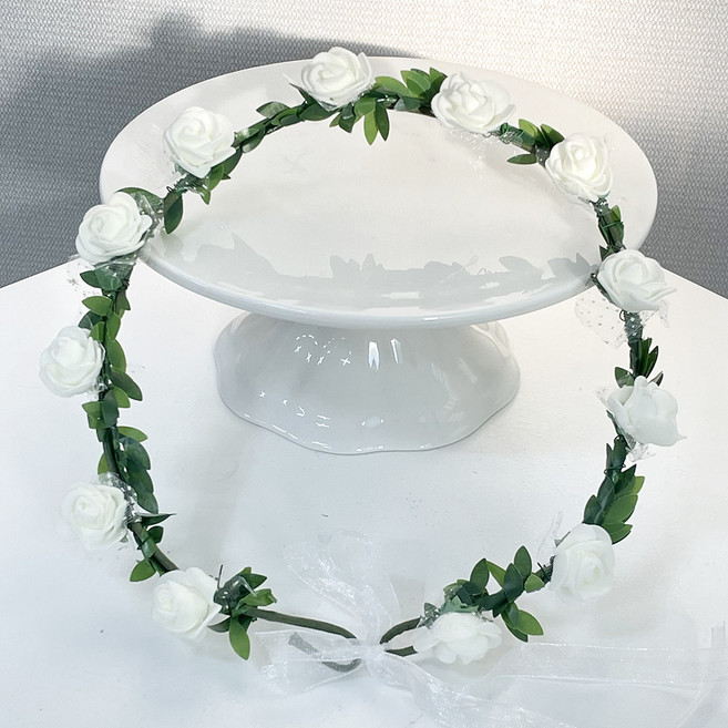 파티앤온 셀프 웨딩 촬영소품 장미 조화 화관, 화이트