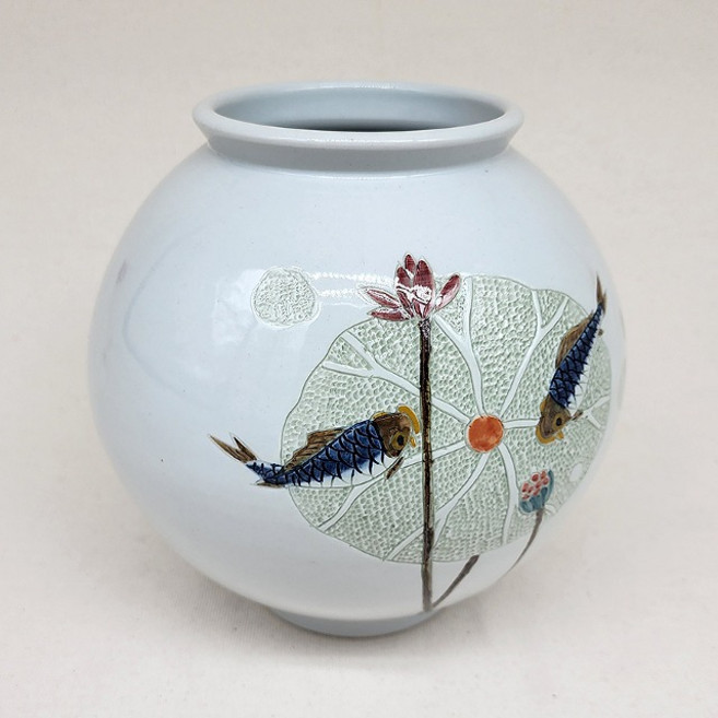 점묘 백자 달항아리 어문 번창 시리즈 돌상 고급 작품도자기 풍수소품, 3 어문 대