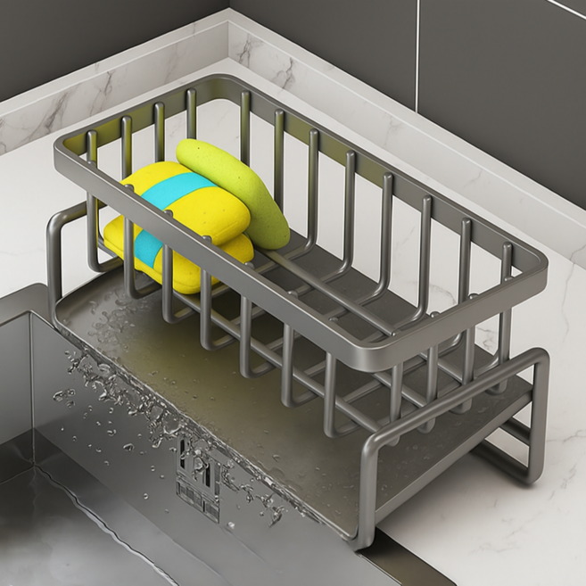 육각형 가게 물빠짐 수세미 거치대, 그레이, 1개